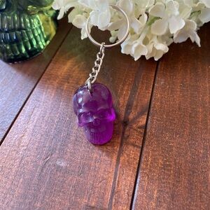 Handmade Resin Clear Purple Skull 3” Keychain Gothic Backpack Bag Charm NEW